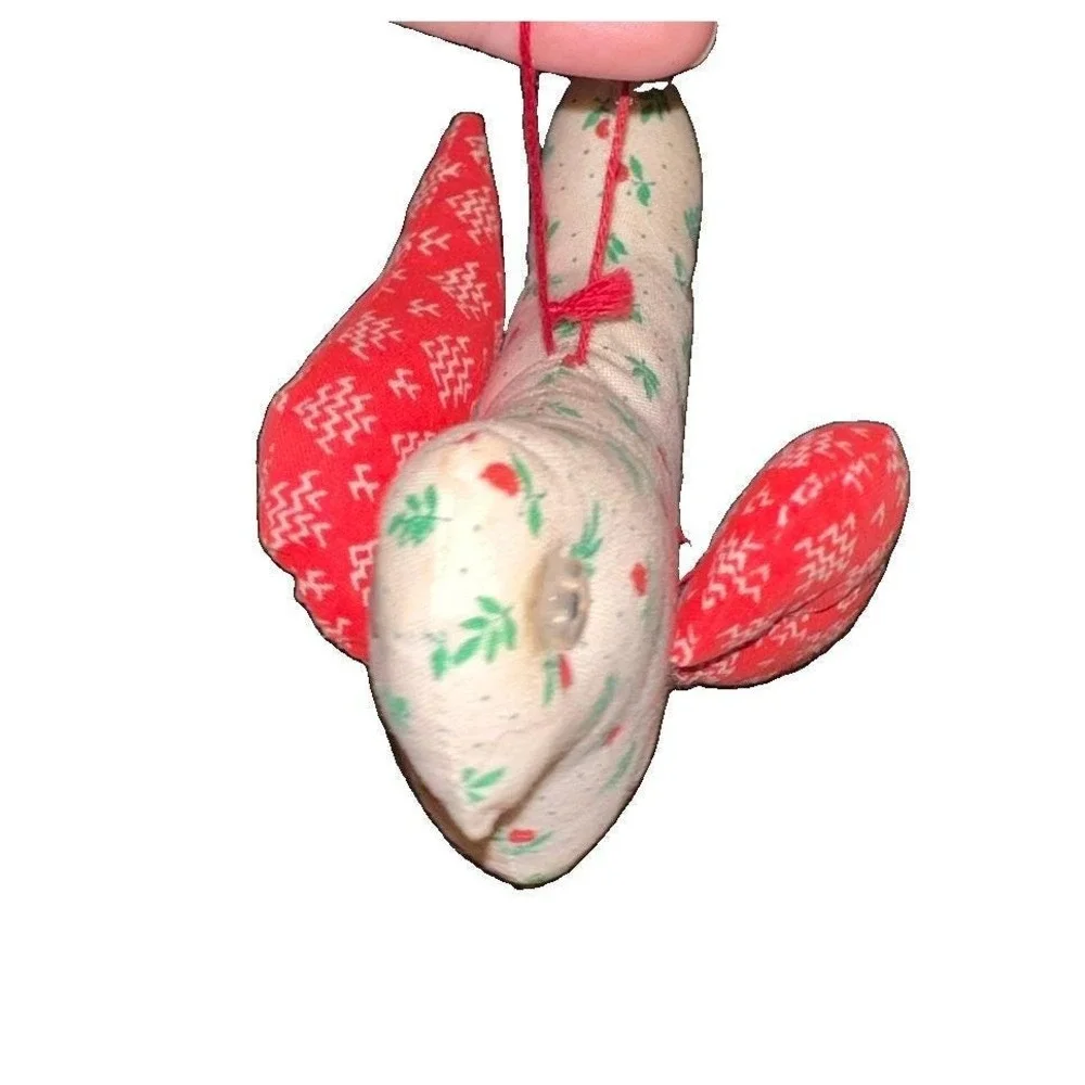 Vintage 80s Fabric Bird Ornament Handmade Cottagecore Christmas Craft